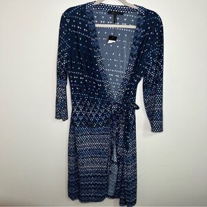 NWT BCBG Max Azria blue patterned wrap style long sleeve dress